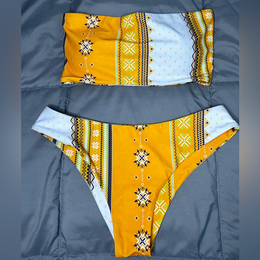 SHEIN Yellow and White Geometric Bikini
